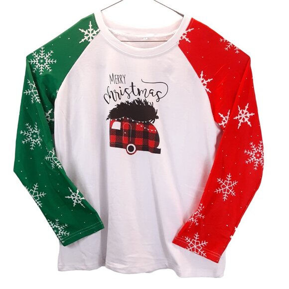 NWOT Shirt Womens XL Long Sleeve Christmas Graphics Merry Christmas Camper Tree - Picture 1 of 7